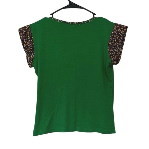 Vintage Green V-Neck Short Sleeve T-Shirt Top No Size No Brand Floral Detail - Picture 2 of 7